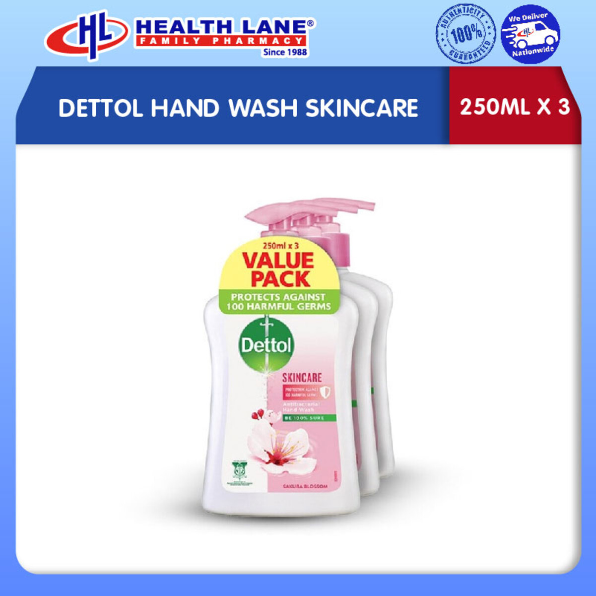 DETTOL SABUN TANGAN SKINCARE (250MLX3)